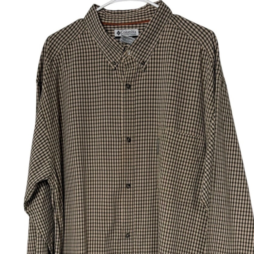 Columbia Mens 2XT Tall Brown Black Gingham Plaid Cotton Button Down Shirt AJ7450